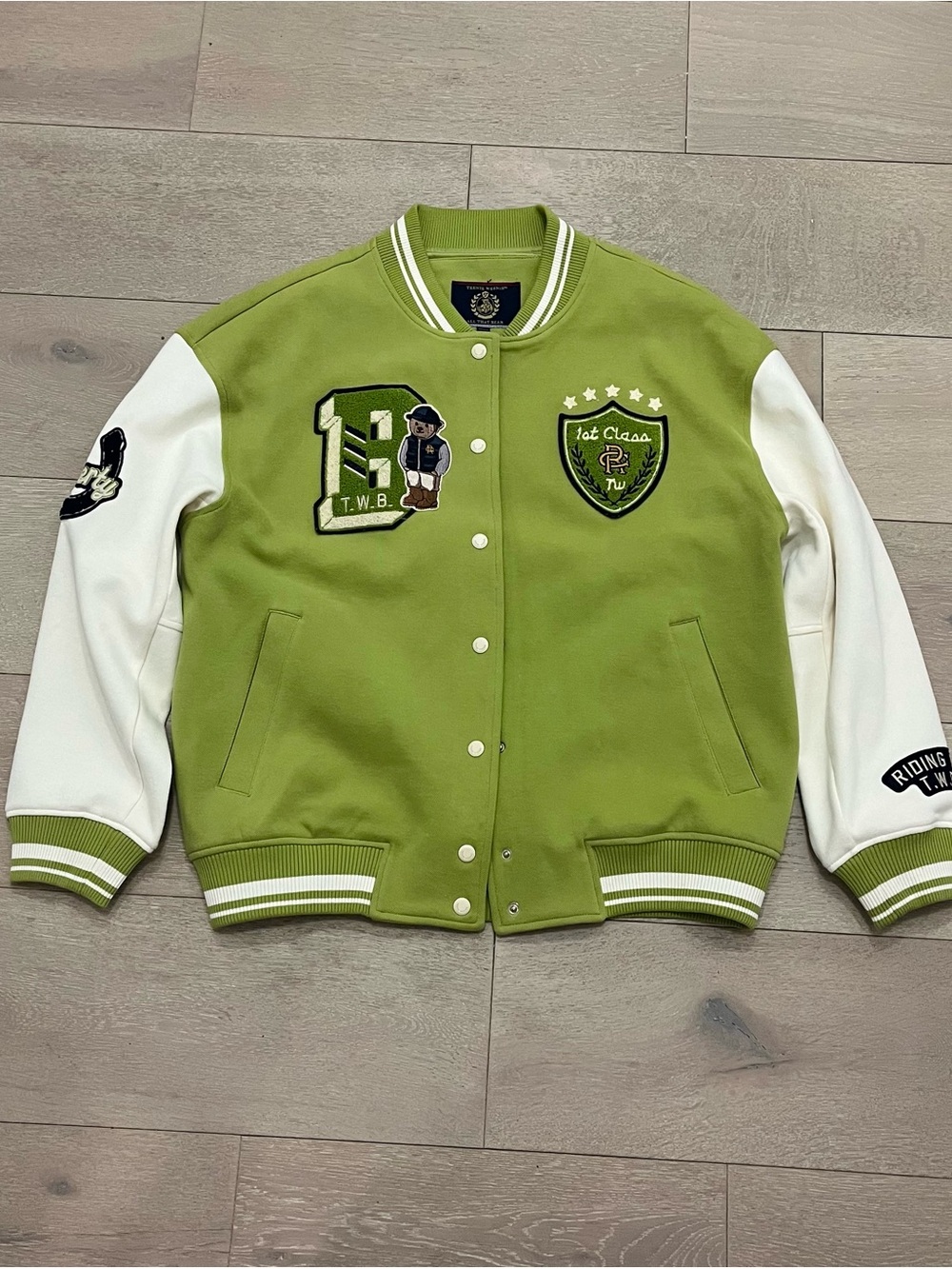 Women's Green & White Bomber Varsity Jacket